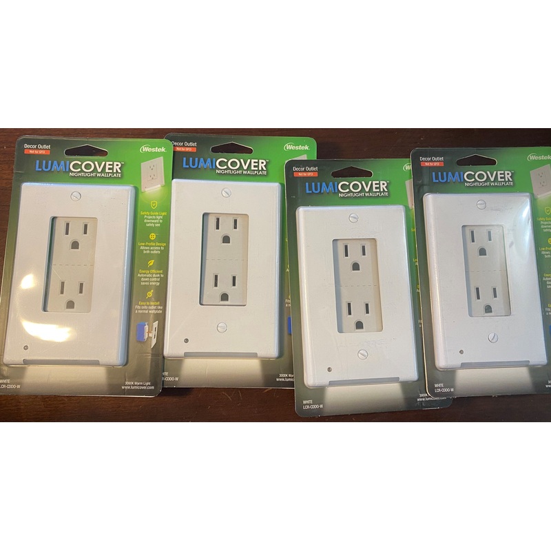 AmerTac LCR-CDDO-W Lumicover Nightlight Wallplate, 1-1/4 in L, 4-1/2 in W, 1 -Gang, Plastic, White, 4pcs.