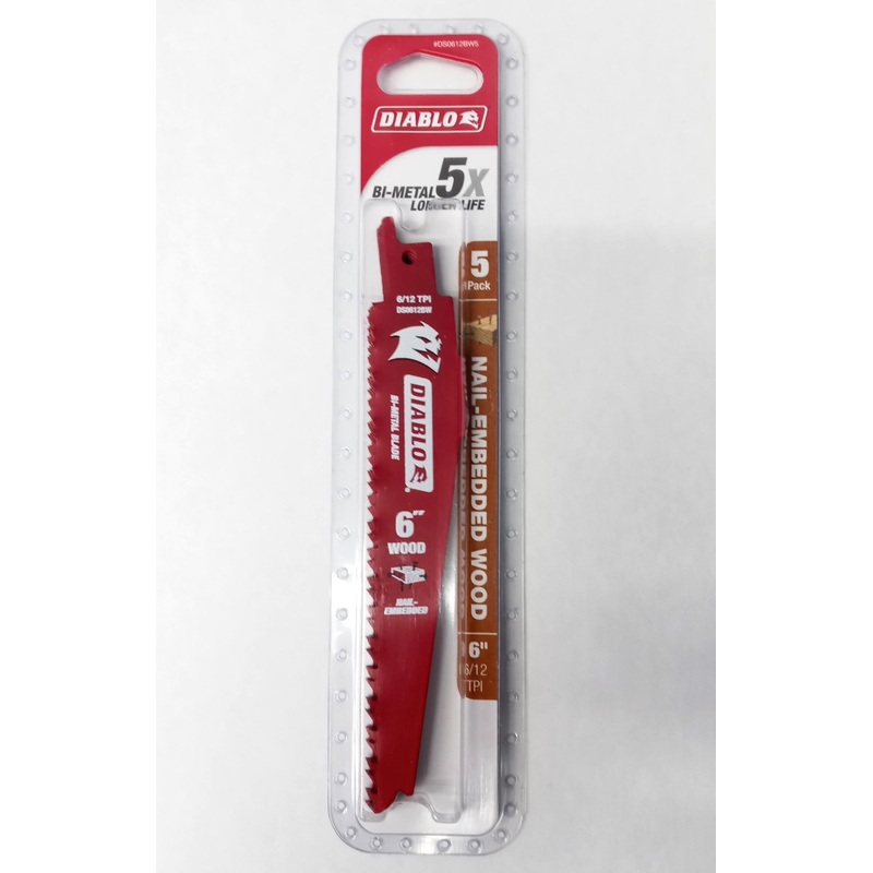 Diablo DS0612BW5  6" 6/12TPI Bi-Metal Reciprocating Blade 5pk