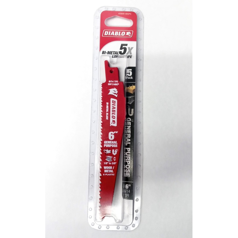 Diablo DS0614BGP5 6" x 8/14 TPI General Purpose Reciprocating Saw Blades 5-Pack