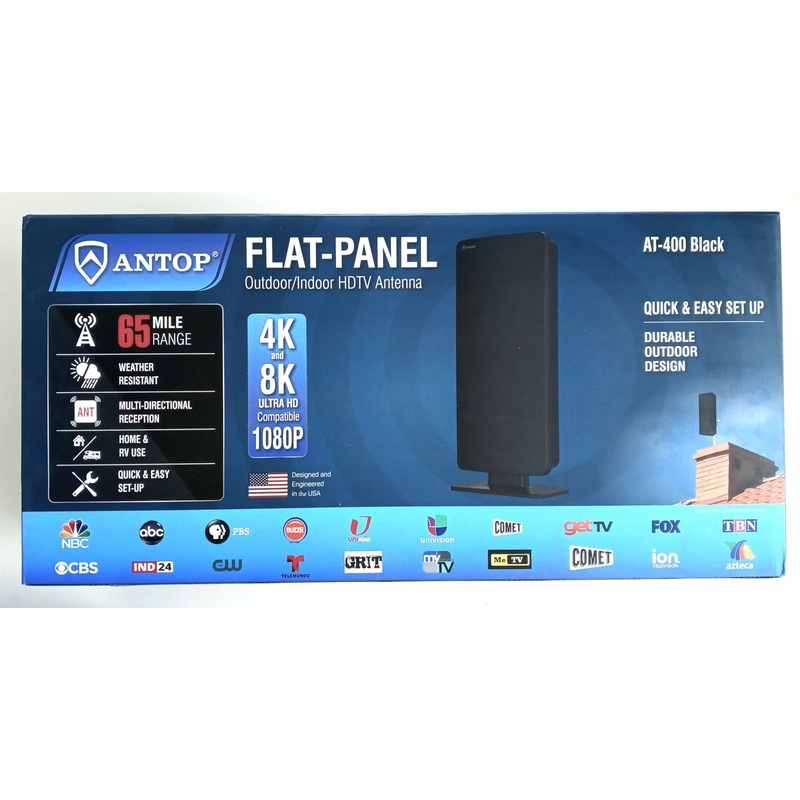 Antop AT-400 Flat-Panel Outdoor/Indoor HDTV Antenna 1080p 4k & 8k Compatible