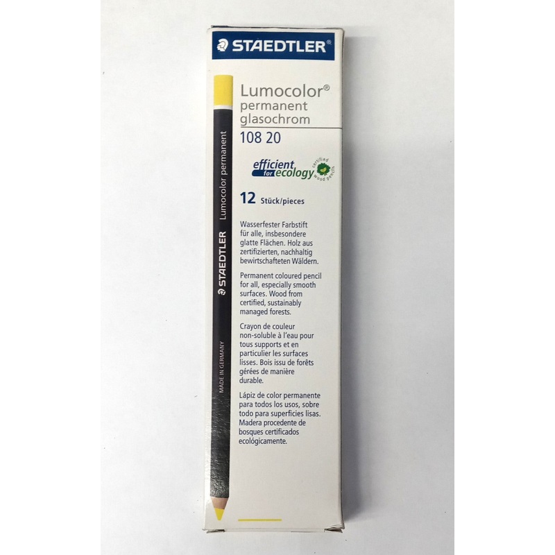 Staedtler 108 20 Lumocolor Permanent Glasochrom Pencil - Yellow Box of 12 German