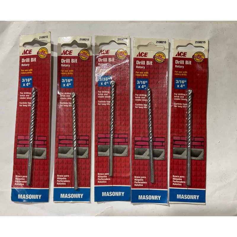 Ace 2108215 3/16" x 4" Carbide tipped Masonry rotary drill bit 5pks