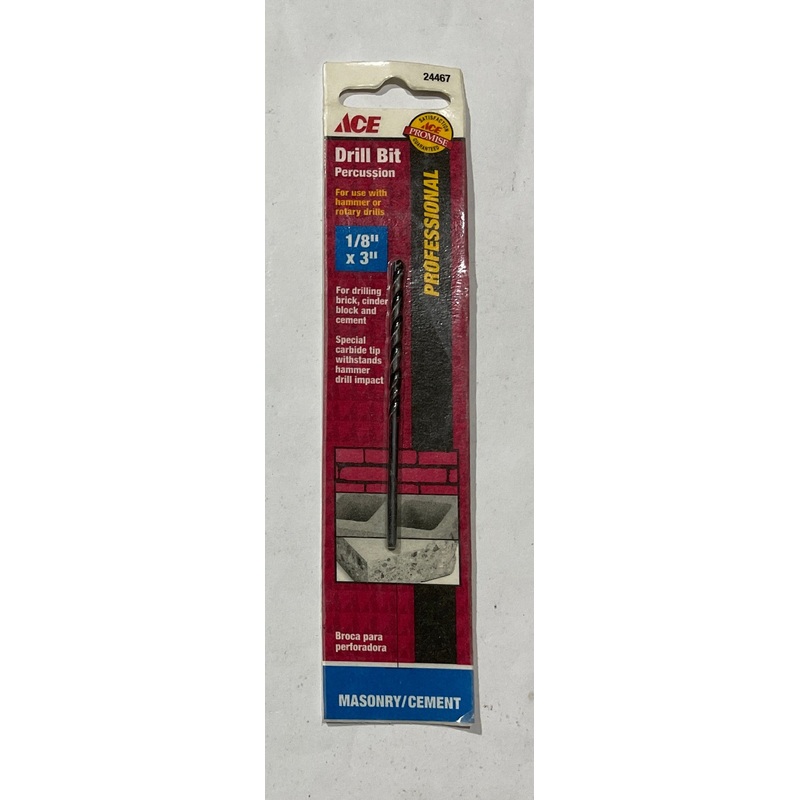 Ace 24467 1/8" x 3" Carbide tipped Masonry percussion drill bit