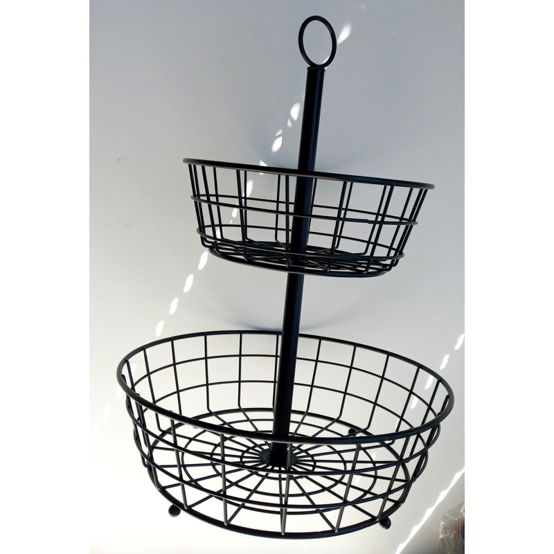 SunnyPoint X001PX36ZN 2-Tier Round Countertop Fruit Basket (Black, Metal)