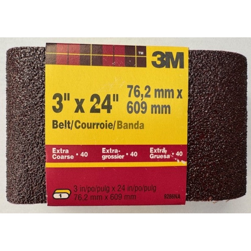 3M 9286NA 3" x 24" 40 Grit (Extra Coarse) Bi-Directional Sanding Belt
