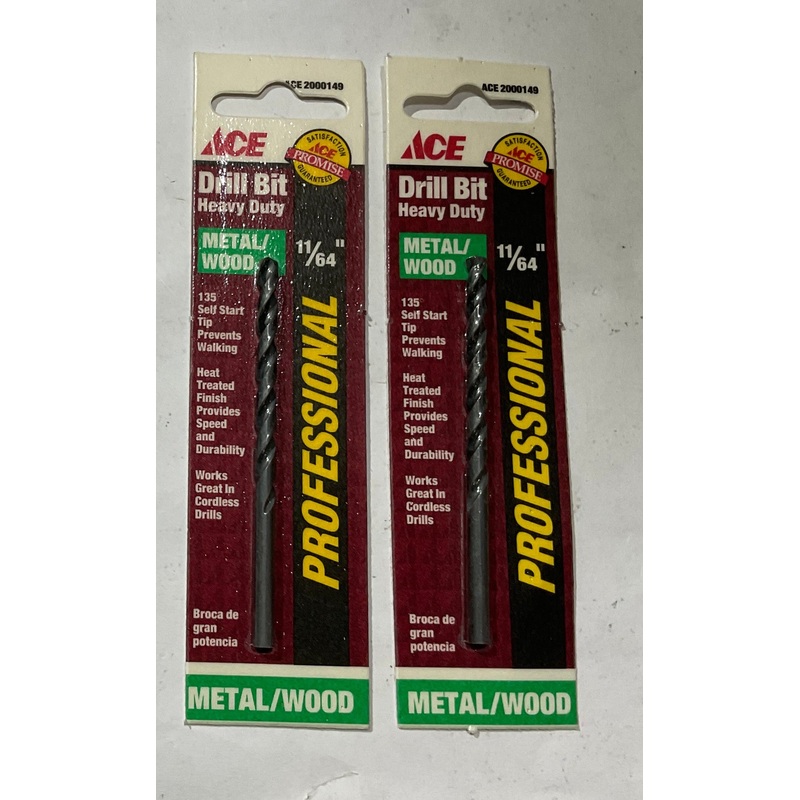 Ace 11/64" x 3-1/4" HD Drill bit for metal/wood 2pks 2000149 USA