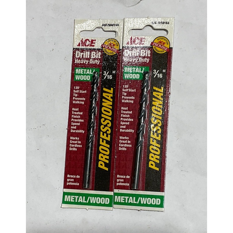 Ace 3/16" Metal/Wood 3-1/2" Professional HD Drill Bit ACE 2000164 2pcs