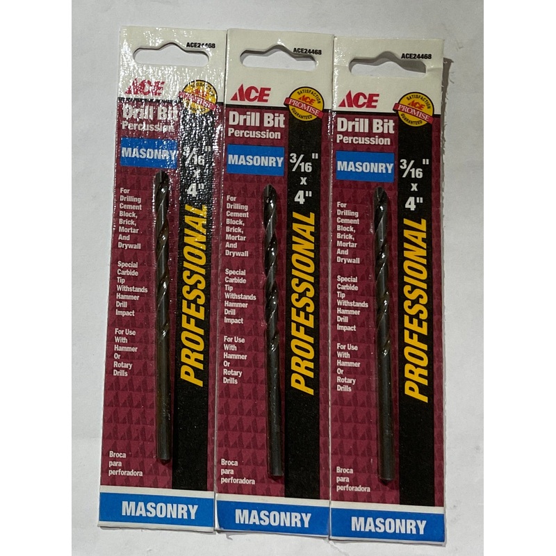 Ace ACE24468 3/16" x 4" Professional percussion masonry drill bit 3pks
