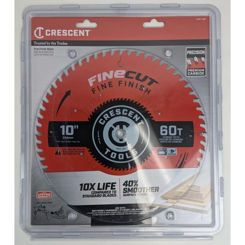 Crescent 10" x 60T 5/8 Fine Finish Carbide 60 Tooth Saw Blade CSBFF-1060