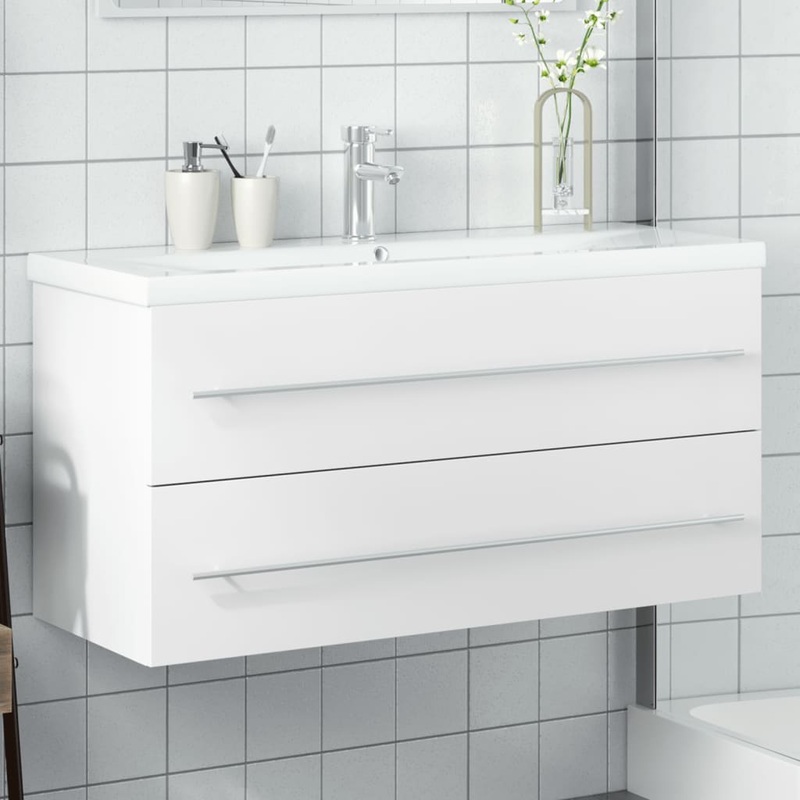 Armoire lavabo de salle de bain avec bassin intgr blanc