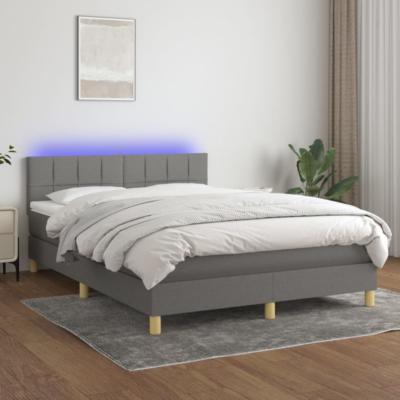 Sommier  lattes de lit et matelas et LED Gris fonc 140x200 cm