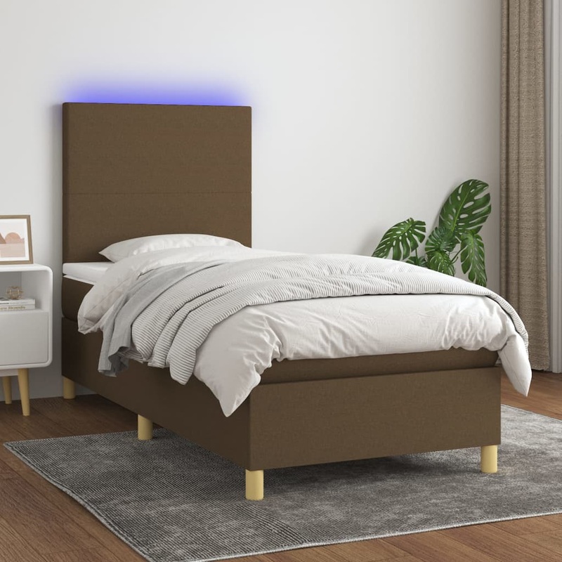 Sommier  lattes de lit et matelas et LED Marron fonc 80x200cm