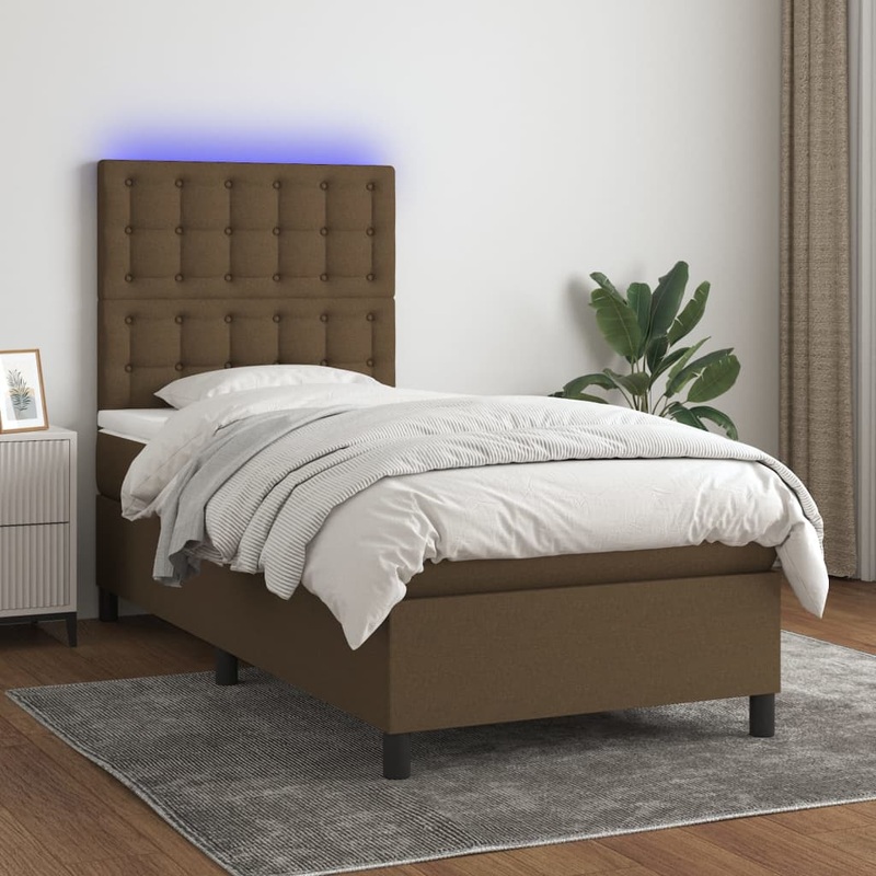 Sommier  lattes de lit et matelas et LED Marron fonc 90x200cm