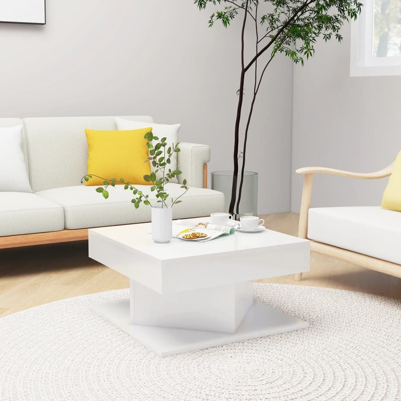Table basse Blanc brillant 57x57x30 cm Bois dingnierie